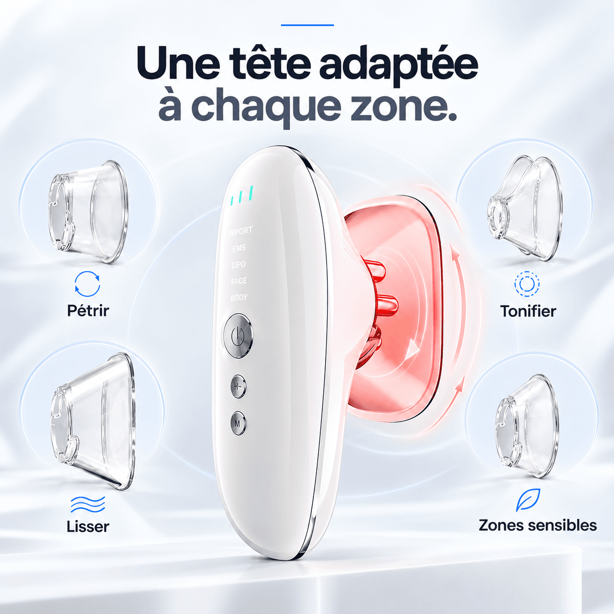 Les quatre têtes Sculpt+ : pétrir, tonifier, lisser et masser les zones sensibles